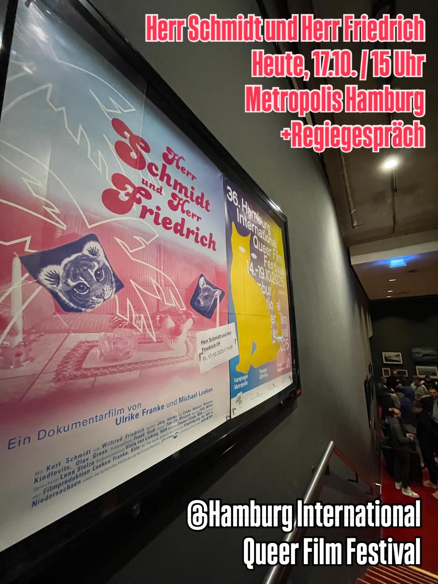 Heute nachmittag läuft Herr Schmidt und Herr Friedrich beim @queer.film.hamburg 🥳🏳️‍🌈 15 Uhr im @metropoliskino_hamburg  im Retro-Format 35 mm 😊📽️

#loekenfranke #schmidtundfriedrich  #arthouse #documentary #kino #sundance #gayfilm #queer  @filmedienrw @queer.film.hamburg @metropoliskino_hamburg