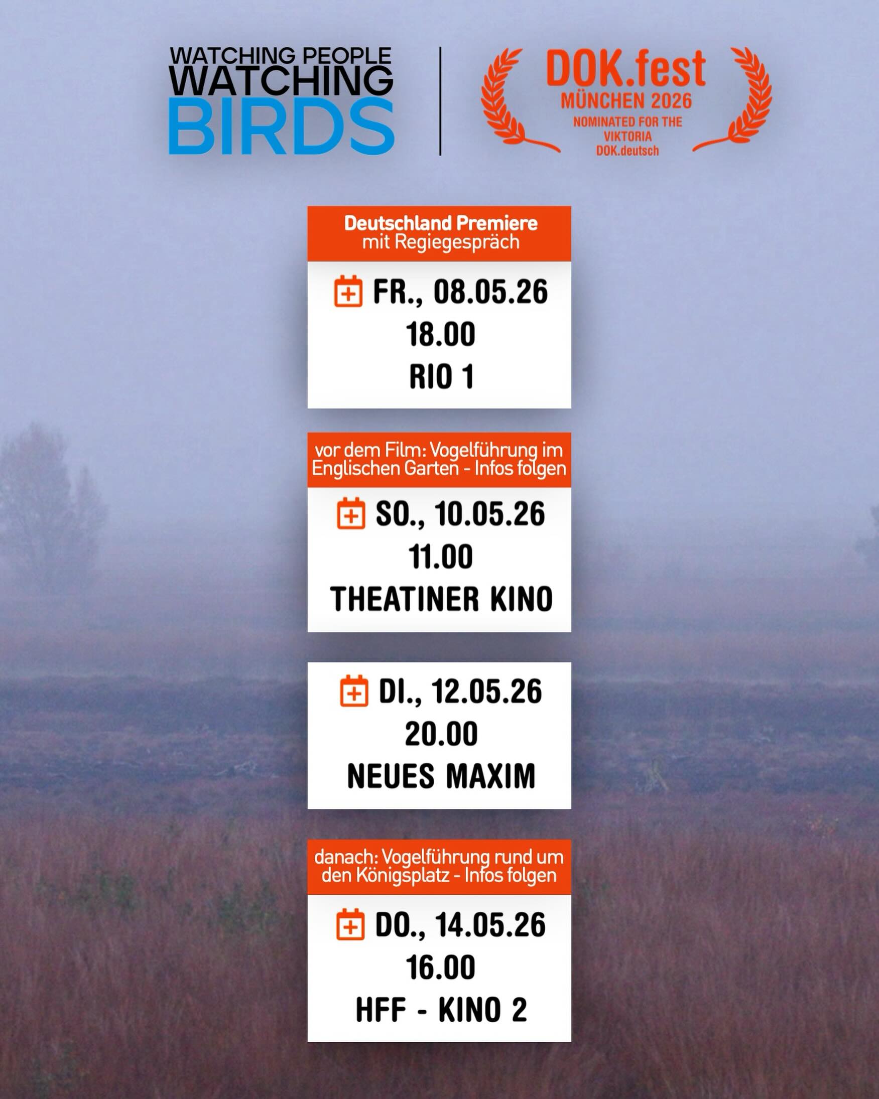 Unsere 4 Termine beim DOK. fest in der Übersicht 🗓️🧡 

___

Here’s an overview of our 4 events at the DOK. festival 🗓️🧡 

 #loekenfranke #dokfest #münchen #documentary #birdwatching