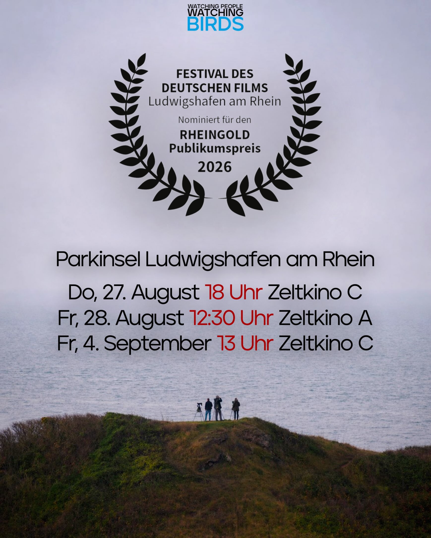 Nächster Festivalstop ist die Parkinsel nach Ludwigshafen, beim @festivaldesdeutschenfilms . Mit über 130.000 Besuchen ist es gemessen an der Besucherzahl das zweitgrößte Filmfestival Deutschlands. Dort wird WATCHING PEOPLE WATCHING BIRDS an drei spätsommerlichen Terminen im Zeltkino am Rheinufer gezeigt. ⛺️🌅

➡️ Do 27. Aug — 18.00 Uhr — Zeltkino C
➡️ Fr 28. Aug. — 12.30 Uhr — Zeltkino A
➡️ Fr 04. Sept. —  13.00 Uhr — Zeltkino C

💬 Über den Film schreibt Intendant Dr. Michael Kötz: „Mit großer Ruhe und Geduld geht dieser Film vor, nichts für Eilige, die gleich wissen wollen, um was es geht – aber eine Freude für all jene, die ihn einfach genießen, diesen sinnlich-ökologischen Film.“ 

🍿Der Vorverkauf läuft. Wir freuen uns sehr!

___

The next stop on the festival tour is Parkinsel in Ludwigshafen, at the Festival des Deutschen Films. With over 130,000 visitors, it is Germany’s second-largest film festival in terms of attendance. There, WATCHING PEOPLE WATCHING BIRDS will be screened on three late-summer dates at the Zeltkino on the banks of the Rhine.

Thu, Aug. 27 — 6:00 p.m. — Tent Cinema C
Fri, Aug. 28 — 12:30 p.m. — Tent Cinema A
Fri, Sept. 4 — 1:00 p.m. — Tent Cinema C

Artistic Director Dr. Michael Kötz writes about the film: “This film unfolds with great calm and patience; it’s not for those in a hurry who want to know right away what it’s about - but it’s a delight for all those who simply want to enjoy this sensual and ecological film.” 

Advance tickets are now on sale. We’re very much looking forward to it!